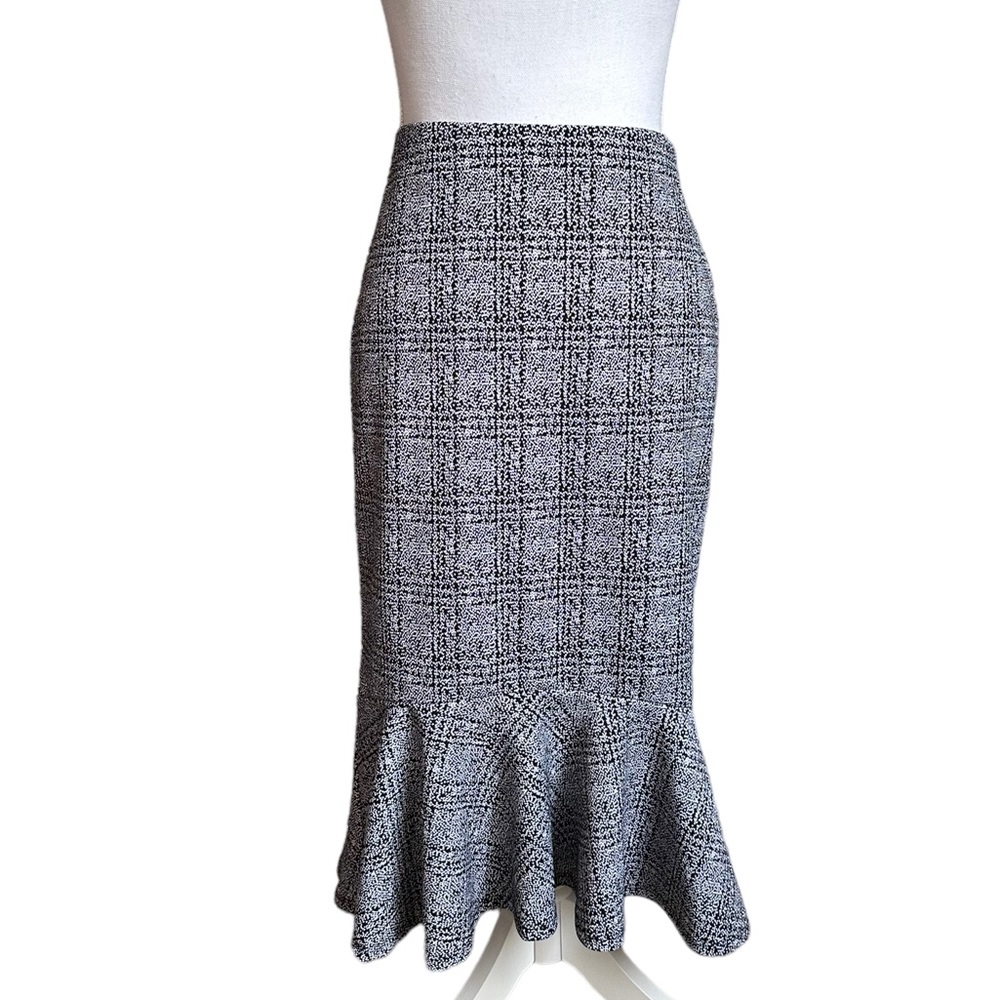 Gray Plaid Midi Mermaid Hem Skirt